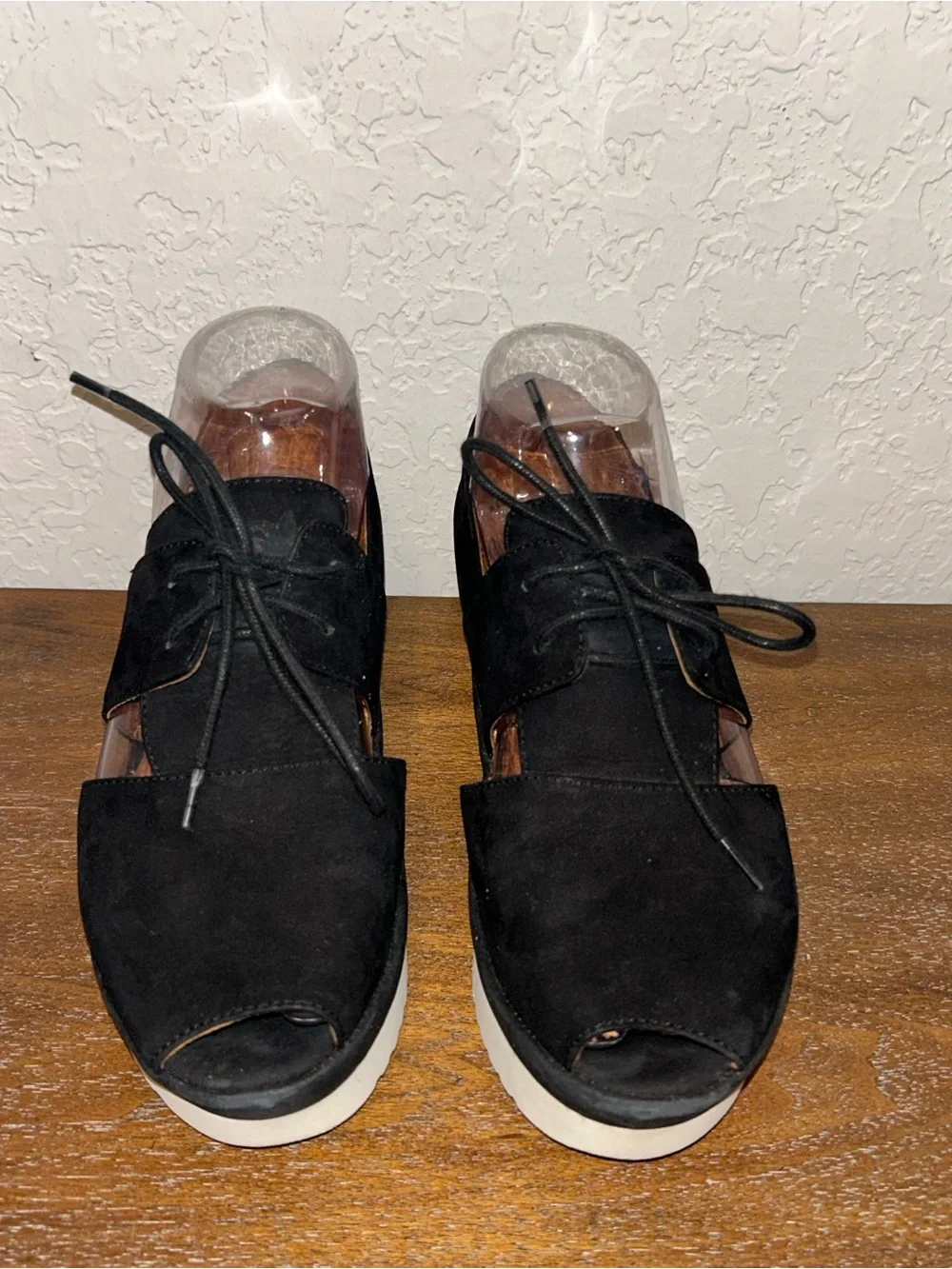 L’Amour Des Pieds Alsion Suede Leather Lace Up Platform Wedge Open Toe Shoes